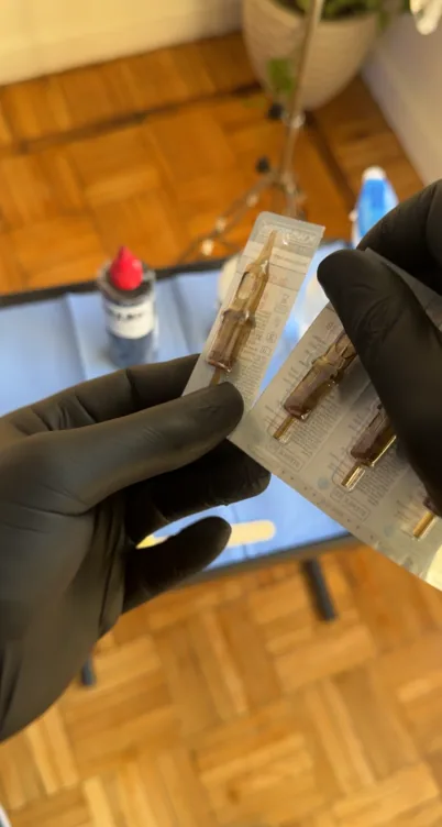Sealed, packaged needle cartridges held before opening at MORSE INK